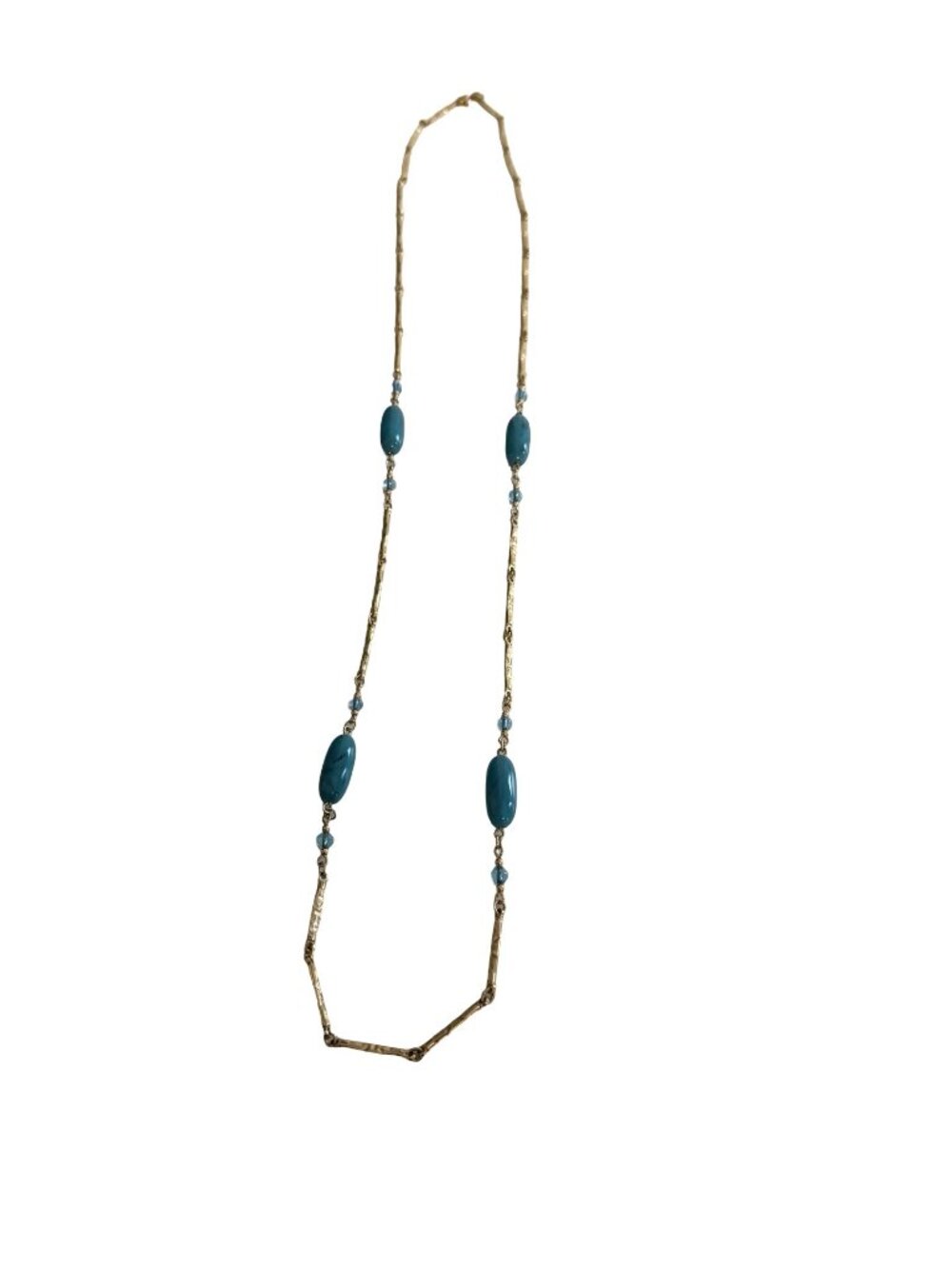 Vintage Sarah Coventry Blue Bead Gold Tone Station Necklace 34 Inch